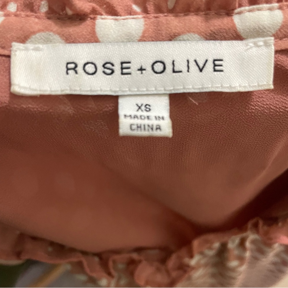 Rose + Olive Dusty Pink White Polka Dot Blouse Ruffle Detail Women's X-Small XS - Picture 7 of 8